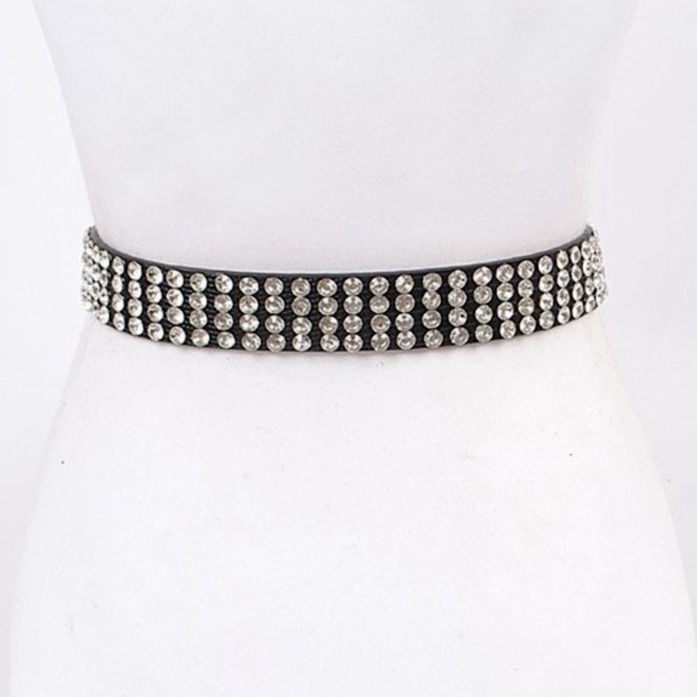 Black Crystal Studded Belt with Silver Buckle - Picture 4 of 5